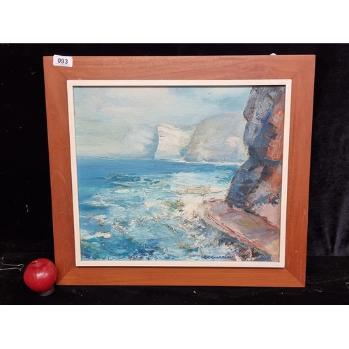 93 - An original impasto oil on board painting featuring a remote cliffside coastal scene. Heavy use of t... 