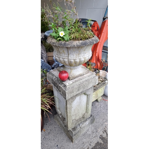 883 - Star lot : A large reconstituted stone outdoor planter held on a plinth with recessed panels. Great ... 