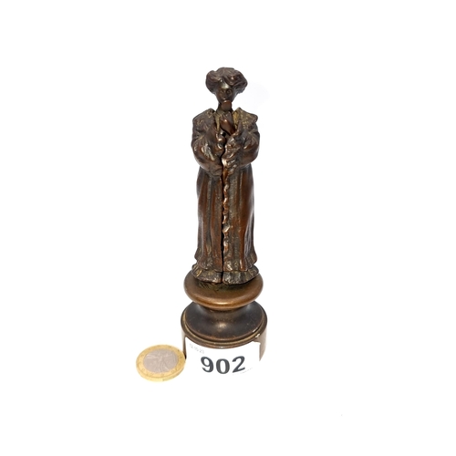 902 - Star Lot : A very rare antique heavy bronze cloaked figure of a lady looked at her reflection in a h... 