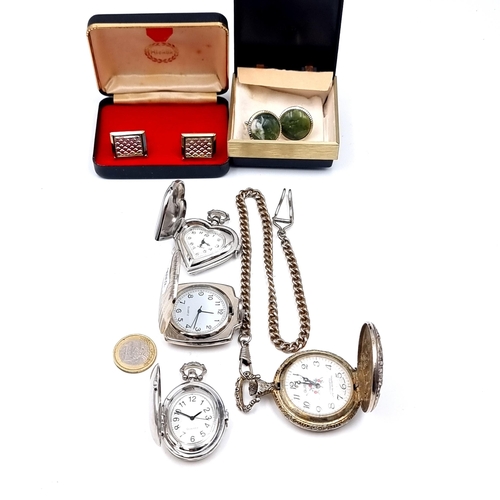 910 - Two cufflinks including a pair of conamara marble and 4 pocket watches,