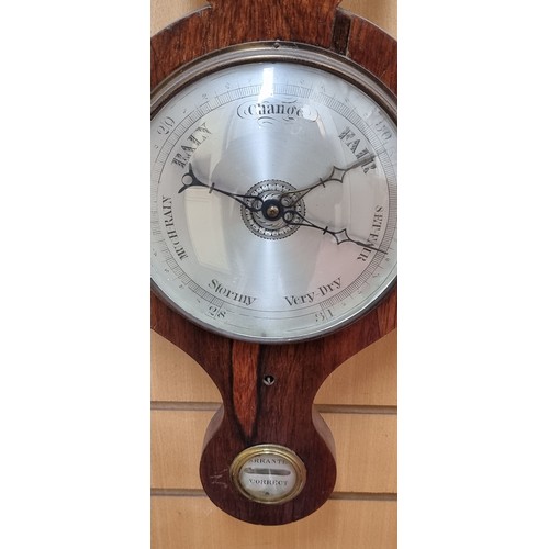 264 - Star Lot : A large mid Victorian wall mounted  banjo barometer with thermometer and hygrometer to to... 