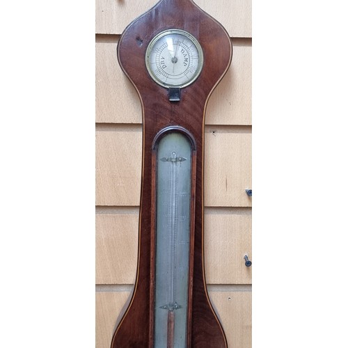 265 - Star Lot : A large mid Victorian wall mounted banjo barometer with thermometer and hygrometer to top... 