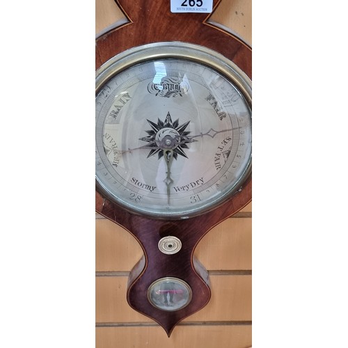 265 - Star Lot : A large mid Victorian wall mounted banjo barometer with thermometer and hygrometer to top... 