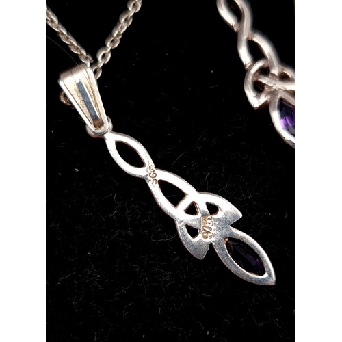 36 - A pretty suite of Irish designed sterling silver jewellery, featuring Amethyst stones and including ... 