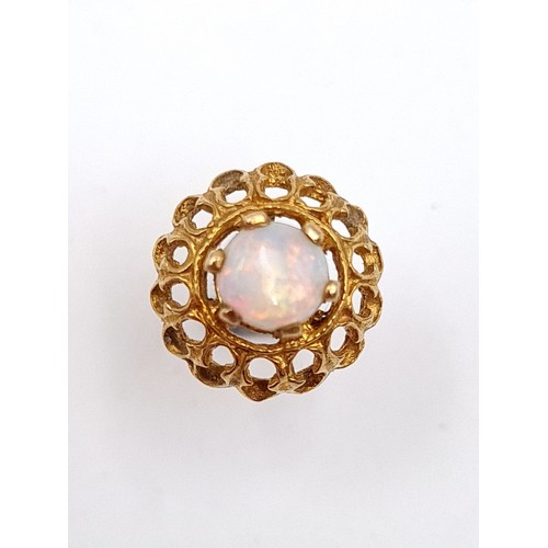 45 - A pair of 9 carat gold vintage fire Opal stone stud earrings, featuring a pretty floral setting. Tot... 