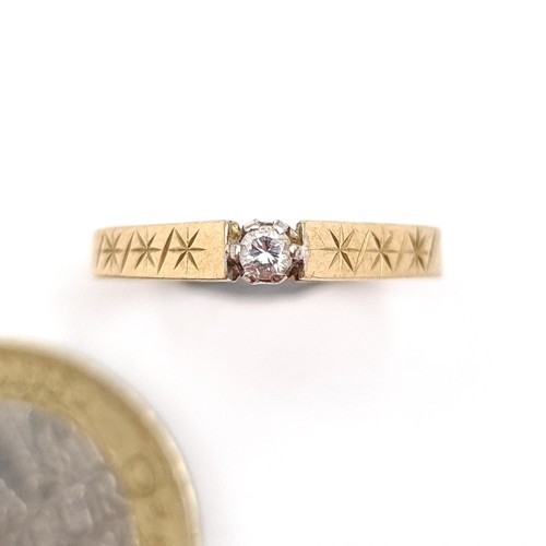 53 - A fabulous example of a Bohemian style vintage  9 carat gold Diamond Solitaire ring, set with wide b... 