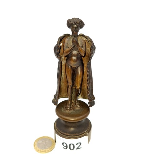 902 - Star Lot : A very rare antique heavy bronze cloaked figure of a lady looked at her reflection in a h... 