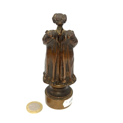 902 - Star Lot : A very rare antique heavy bronze cloaked figure of a lady looked at her reflection in a h... 