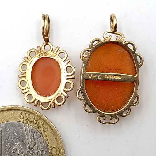 917 - A collection of two antique quality 9 carat gold Cameo pendants, each stamped 375. With a total weig... 