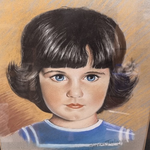 65 - An original Norman Teeling (b.1944) pastel on paper portrait of a young blue eyed girl. Includes ori... 