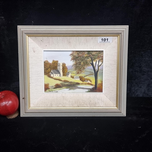 101 - A neatly sized original Helen Hiney (Carlow, contemporary) oil on board painting featuring a rural l... 