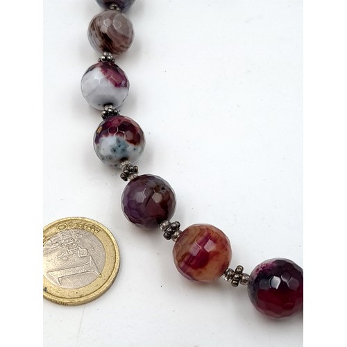 482 - A quality sterling silver necklace, set with natural Agate polished multi coloured stones and featur... 