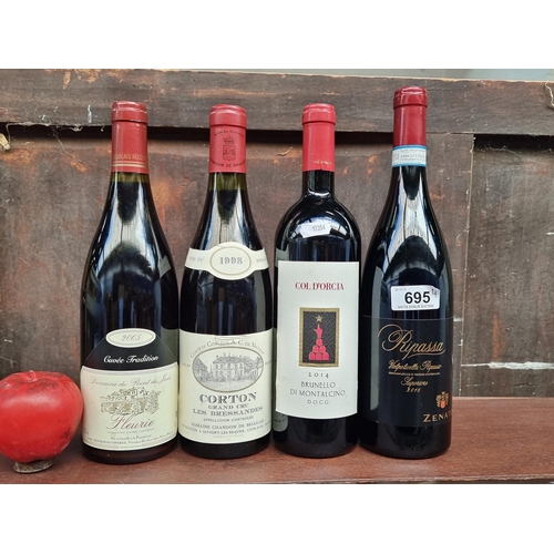 695 - Four sealed 75cl bottles of red wine including a 1998 Misu du Domaine Comte et Compresse A. C. de Ni... 