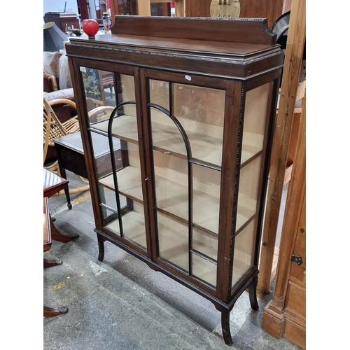 747 - Star lot : A handsome Edwardian two door mahogany display case with gallery back and fabulous astrog... 