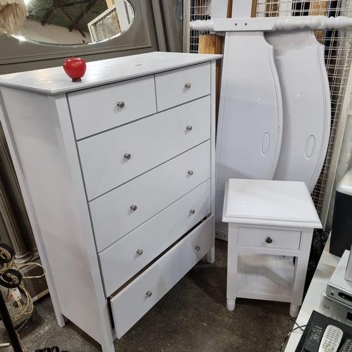 763 - Star lot : A bedroom set comprising of a double bed frame with head and footboard and panels, a dres... 