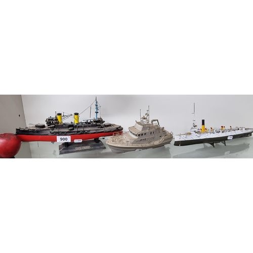 900 - Three very detailed ship models including a Russian Prince Suvorov warship.