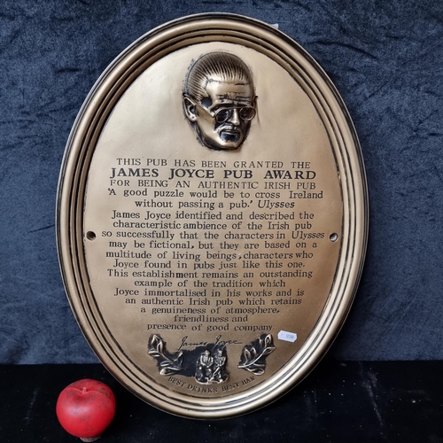 970 - A brass toned 'James Joyce Pub Award' plaster plaque. Awarded to authentic Irish pubs which 