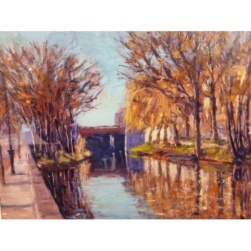 82 - Star Lot: An original Tom Scott (Irish contemporary) oil on canvas board painting titled 'Autumn Can... 