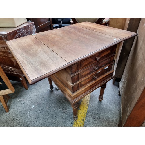 703 - Star Lot : A very unusual early 20th century cabinet/table with compartment lined with marble, dropl... 