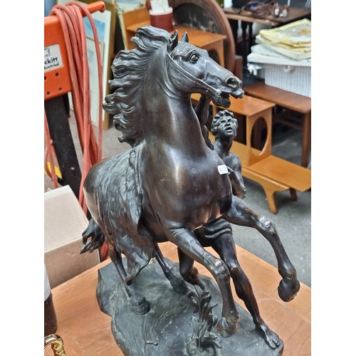 681 - Star Lot: A magnificent 19th century  very heavy and large cast brass sculpture of  rearing stallion... 