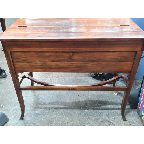 769 - A very elegant late 20th century bow front bureau with the top opening to reveal desk pull-out desk ... 