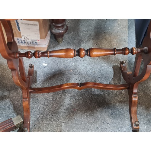 770 - Star lot : A fabulous pair of ornate side tables featuring kidney shaped tops with pierced brass gal... 