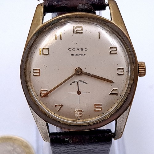 17 - A stylish 1950's-1960's Croso 15 jewelled unisex wrist watch, featuring lovely gold hands and subsid... 