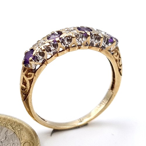 23 - Star lot : A show stopping antique  9 carat gold Amethyst and Diamond ring, Featuring four vivid Ame... 