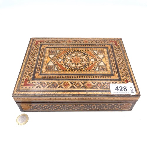 428 - A beautiful example of a vintage profusely decorated Marquetry inlay large trinket box. Encased insi... 