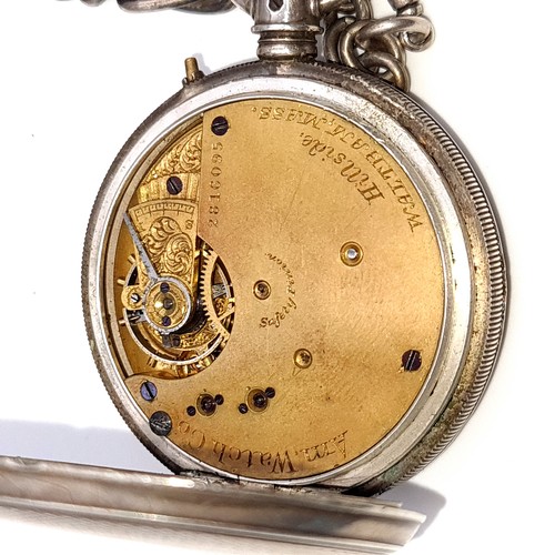 434 - Star Lot : A fine example of a Sterling Silver 1927 Waltham & Co pocket watch, set with white enamel... 