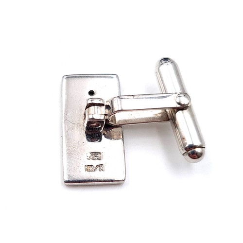 465 - A pair of sterling silver hallmarked cuff links, each set with jewelled inserts and encased in origi... 