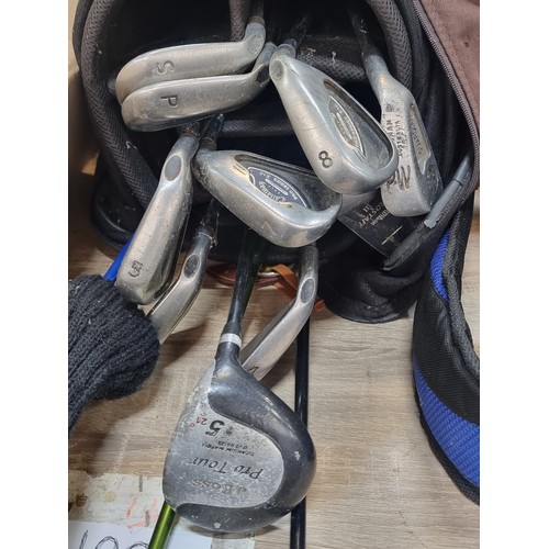 1051 - A mixed lot of golf clubs including three drivers, a 5 wood, a Wilson putter, Callaway irons 5-9, PW... 