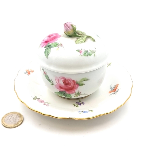 1 - Star Lot : A beautiful 19th century Meissen floral patterned saucer, set with lidded tea bowl and fe... 