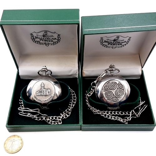 10 - Two pocket watches, including a Mullingar Pewter Quartz Hunter pocket watch set with celtic design, ... 