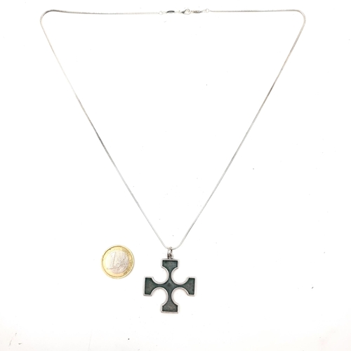 43 - A pretty sterling silver Burrian Cross Pendant, chain marked Tiffany & Co. Length of chain 58cm, tot... 