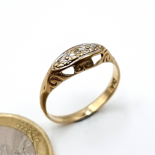 57 - An antique  9ct Gold Diamond Ring, diamond stamped to band, size L, weight 1.36 gms.
