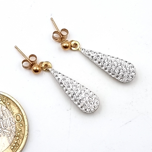 58 - A pair of 9ct Gold Drop Earrings, set with beautiful Swarovski crystals.