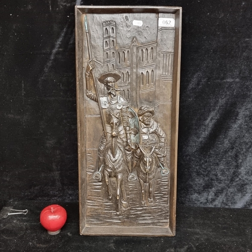 62 - A charming carved wooden wall plaque featuring portraits of Don Quixote and Sancho Panza in high rel... 