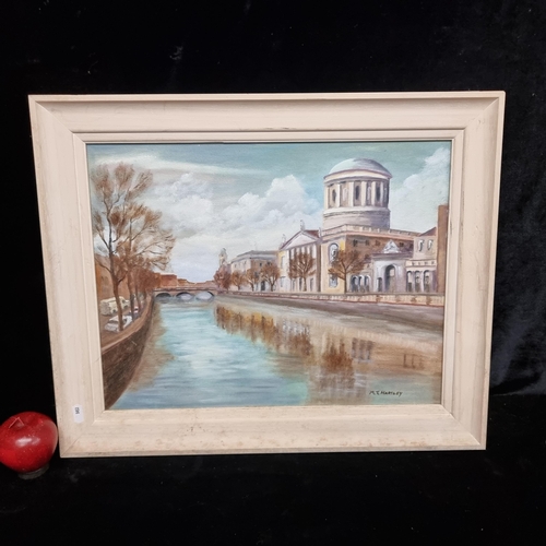 78 - A lovely original oil on canvas painting showing an urban landscape scene of Dublin's Four Courts ov... 