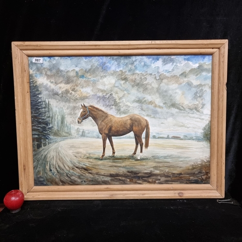 87 - A charming original watercolour on paper painting featuring a portrait of a happy horse enjoying the... 