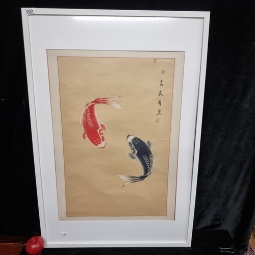 89 - A beautiful and large original Chinese ink and gouache on rice paper painting featuring an elegant p... 