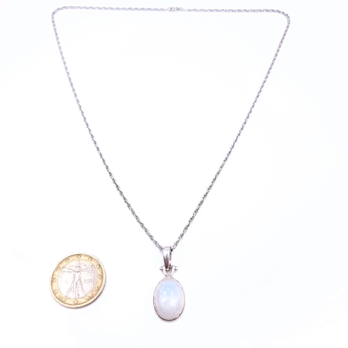 891 - A lovely example of sterling silver natural large shimmering Moonstone pendant necklace, set with a ... 