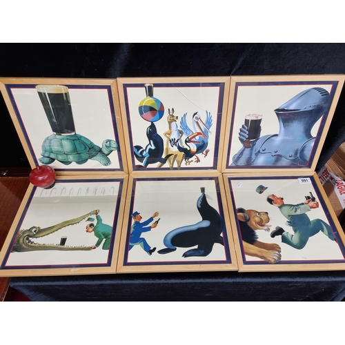 91 - Six original Guinness & Co prints featuring all the famous Guinness Zookeeper advertising characters... 