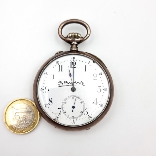 932 - A Brittania Silver 950 cased Pocket Watch set with white enamel dial and second hand with initialed ... 