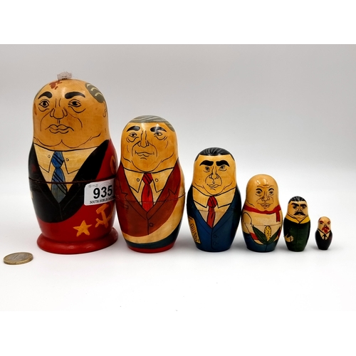 935 - A hand painted Matryoshka doll containing five Russian political figures.