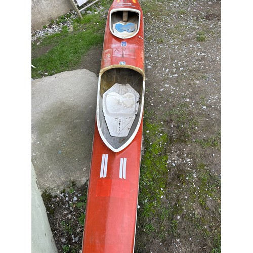 512 - Star Lot : A vintage Kirton Mystere, 14  feet double fibreglass canoe, Looks like it has has a repai... 