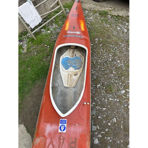 512 - Star Lot : A vintage Kirton Mystere, 14  feet double fibreglass canoe, Looks like it has has a repai... 