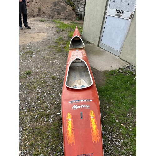 512 - Star Lot : A vintage Kirton Mystere, 14  feet double fibreglass canoe, Looks like it has has a repai... 