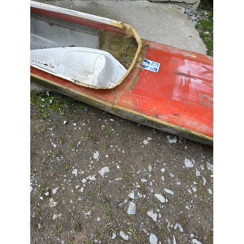 512 - Star Lot : A vintage Kirton Mystere, 14  feet double fibreglass canoe, Looks like it has has a repai... 