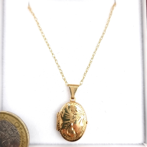 956 - A beautiful 9ct Gold Necklace with a Locket Pendant both with 375 marking Weight 2.10g. With present... 